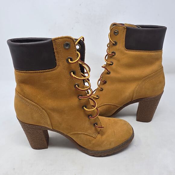 Timberland Earthkeepers High Heel Wheat Nubuck Leather Ankle Boots Womens Size 6 - Picture 6 of 8